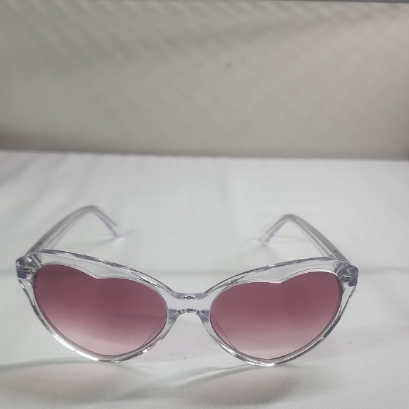 Kate Spade Heart-Shaped Sunglasses with Clear Frame and Purple Lenses - Picture 3 of 8